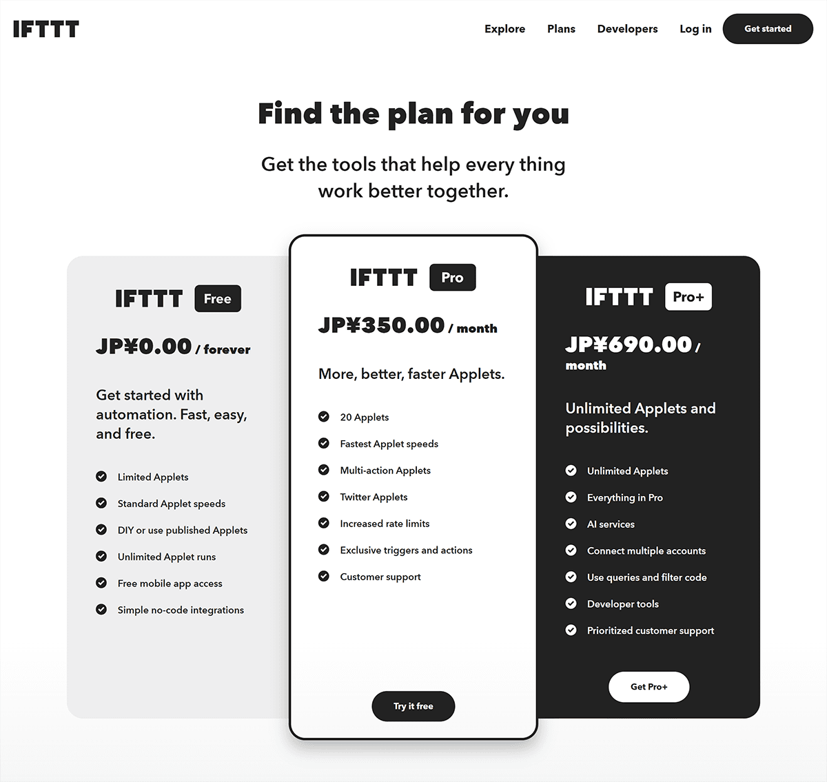 IFTTT Pro(イフトプロ)のレビュー(料金やFreeとProとPro+の比較と違い)